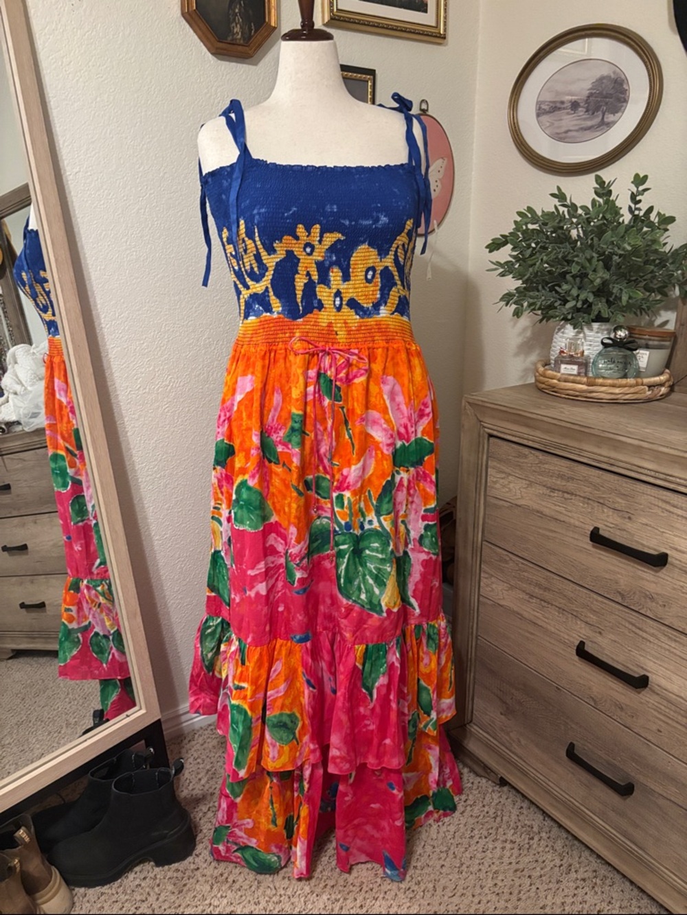 Lauren Ralph Lauren-Floral Tiered Maxi Dress in Blue, Orange, Pink & Green-2X - Picture 2 of 8